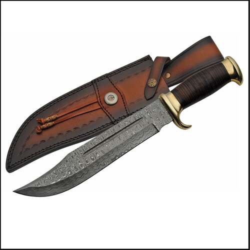 Damascus Bowie with sheath